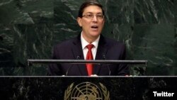 El canciller cubano Bruno Rodríguez habla ante la ONU. 