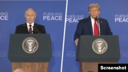 Putin y Trump en la conferencia de prensa que puso fin a la Cumbre de Alaska 2025.